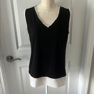 Karl Lagerfeld Black and White Sleeveless Tank Top Eyelet trim